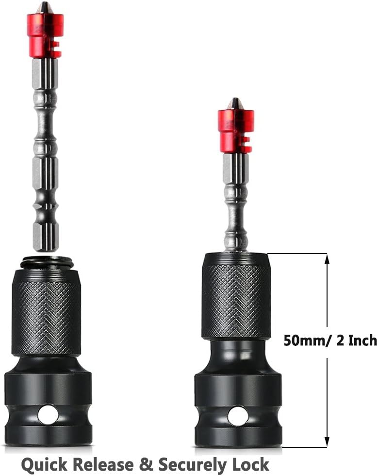 Homdum 1/2 Inch Square Drive To 1/4 Inch Hex Female Socket Adapter Quick Release Chuck Converter Drill Chucks Adaptor Conversion For Impact And Ratchet Wrench - Image 4