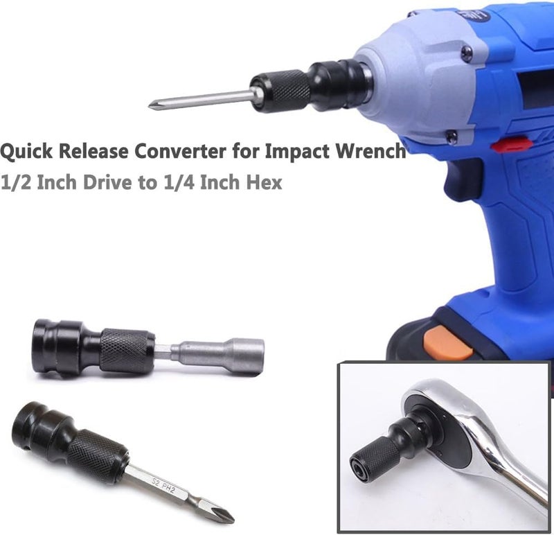 Homdum 1/2 Inch Square Drive To 1/4 Inch Hex Female Socket Adapter Quick Release Chuck Converter Drill Chucks Adaptor Conversion For Impact And Ratchet Wrench - Image 2