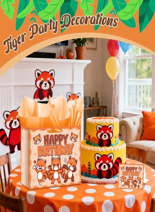 Woosytoo Red Panda Bag for Kids Large Red Panda Birthday Gift Bag with Wrapping Paper Card Large Zoo Animal Favor Bag for Baby Shower 1st Wild One Birthday Party Supplies - Image 2