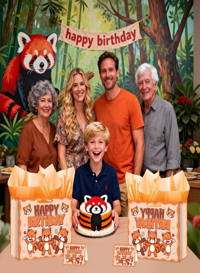 Woosytoo Red Panda Bag for Kids Large Red Panda Birthday Gift Bag with Wrapping Paper Card Large Zoo Animal Favor Bag for Baby Shower 1st Wild One Birthday Party Supplies - Image 3