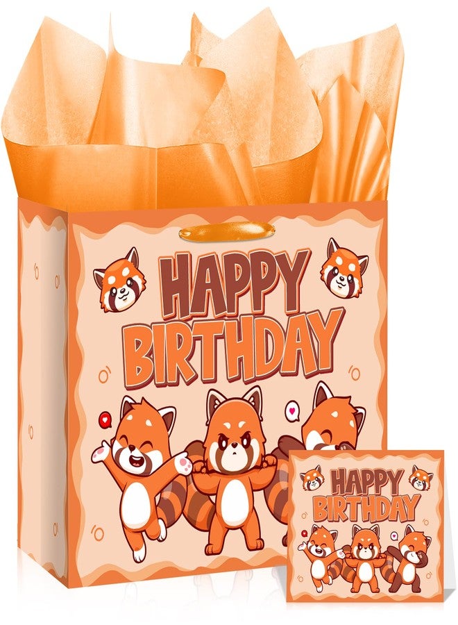Woosytoo Red Panda Bag for Kids Large Red Panda Birthday Gift Bag with Wrapping Paper Card Large Zoo Animal Favor Bag for Baby Shower 1st Wild One Birthday Party Supplies - Image 1