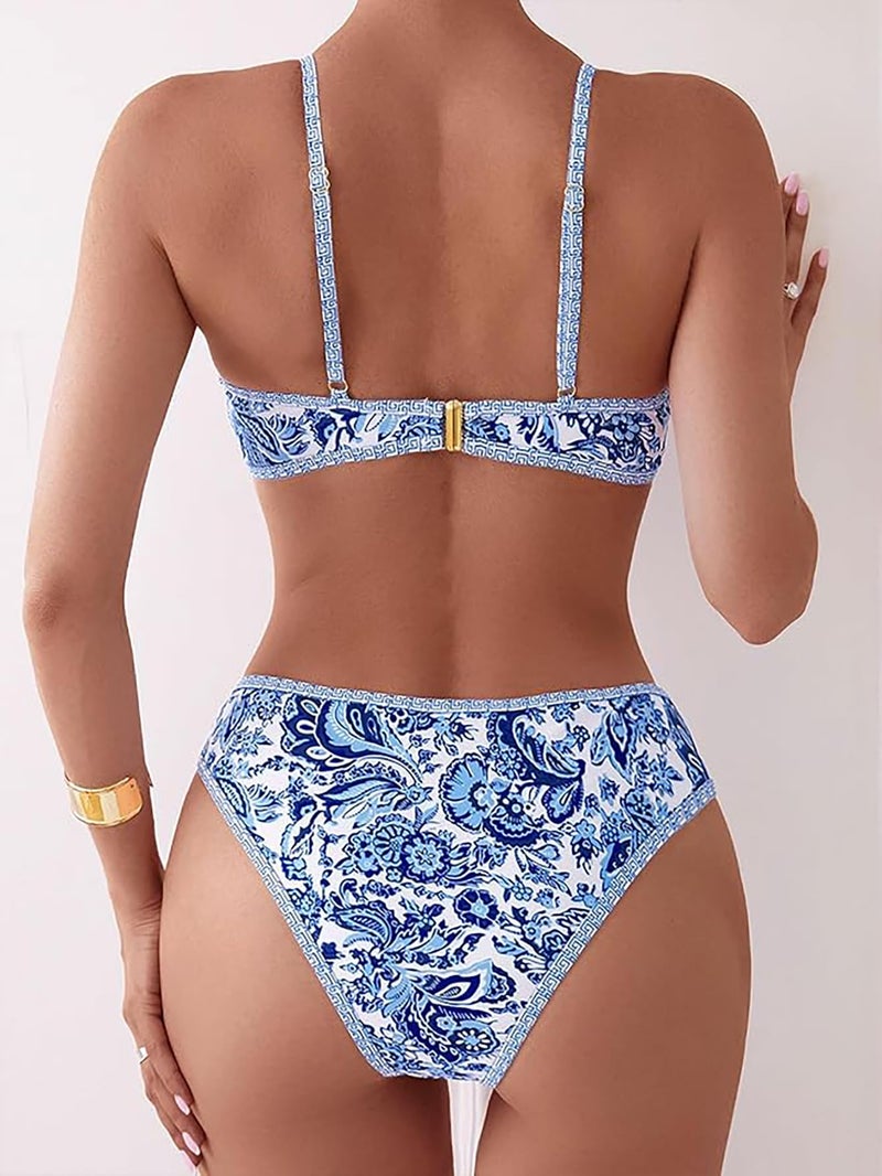 Tainehs Women Two Piece Bikini Sets O Ring Front Top Ditsy Floral Triangle Swimsuits Cheeky Bathing Suit - Image 4