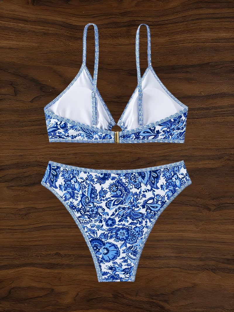 Tainehs Women Two Piece Bikini Sets O Ring Front Top Ditsy Floral Triangle Swimsuits Cheeky Bathing Suit - Image 5