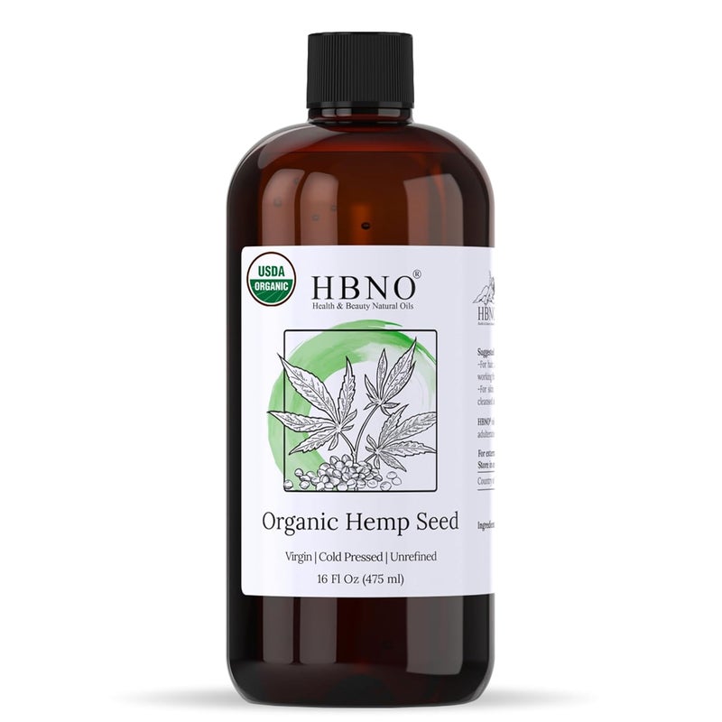 HBNO Organic Hemp Seed Oil 16 OZ 475ml Value Size  Natural Hemp Oil Cold Pressed  Perfect Carrier Oil for Massage Aromatherapy Diy Soap Making Face Body Lips Hair Nails