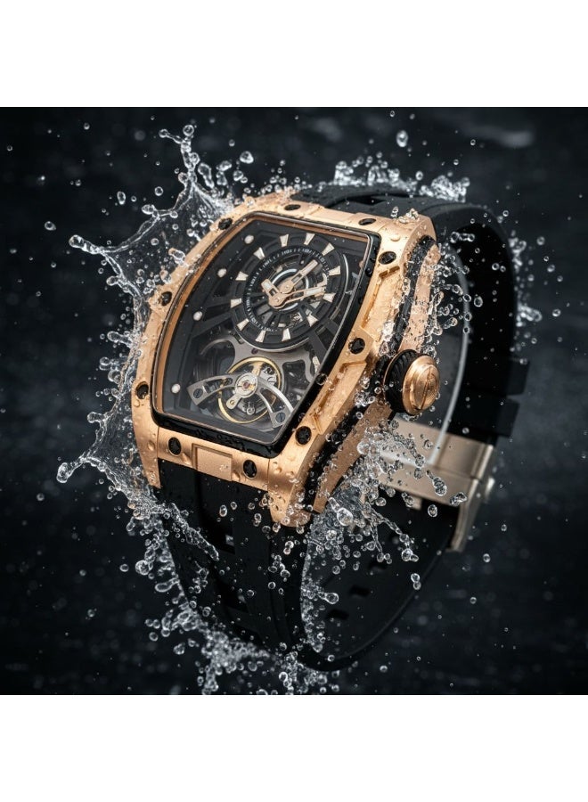 TOMRICH Phantom Skeleton Automatic Watch for Men – Luxury Tonneau Dial, Black Silicone Strap, Stainless Steel Case, 30M Water Resistant - Image 4