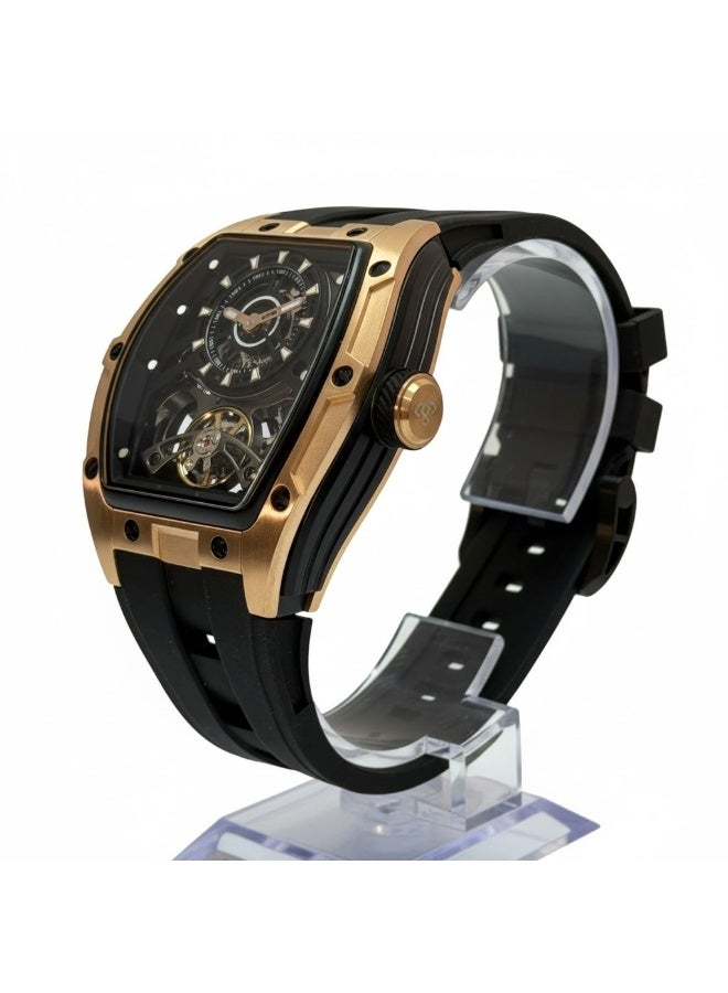 TOMRICH Phantom Skeleton Automatic Watch for Men – Luxury Tonneau Dial, Black Silicone Strap, Stainless Steel Case, 30M Water Resistant - Image 3
