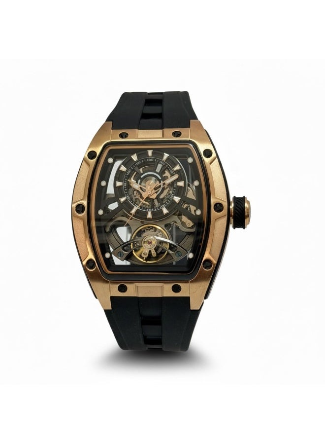 TOMRICH Phantom Skeleton Automatic Watch for Men – Luxury Tonneau Dial, Black Silicone Strap, Stainless Steel Case, 30M Water Resistant - Image 2