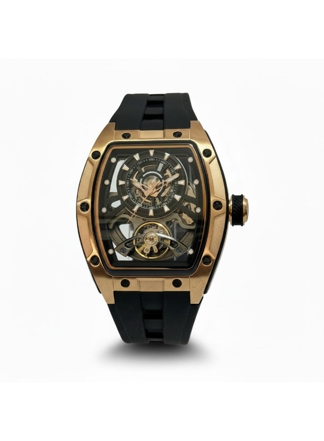 TOMRICH Phantom Skeleton Automatic Watch for Men – Luxury Tonneau Dial, Black Silicone Strap, Stainless Steel Case, 30M Water Resistant - Image 1