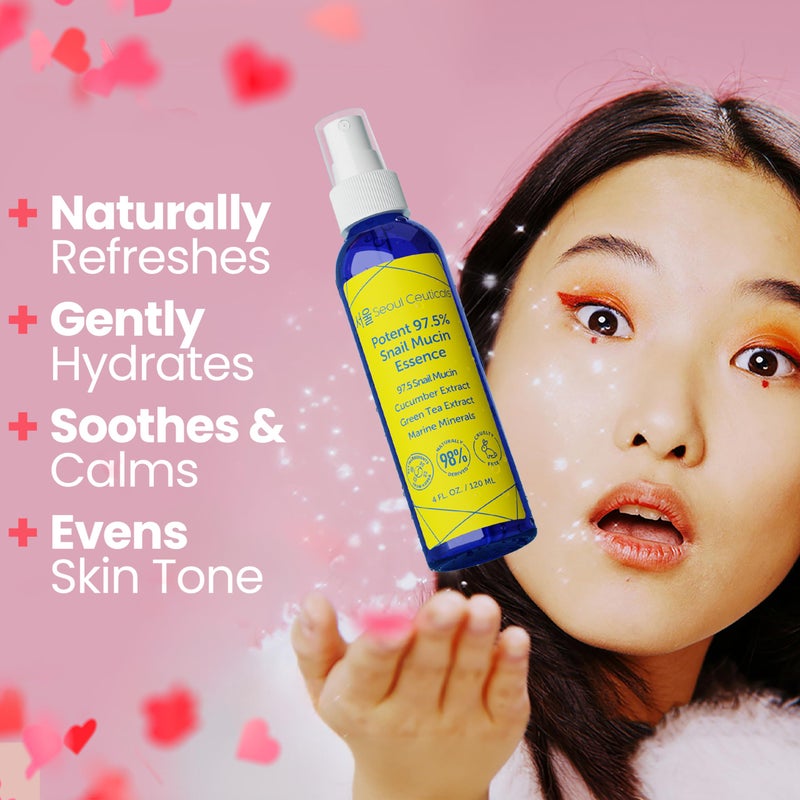 SeoulCeuticals Korean Face Mist 97.5% Snail Mucin Essence - K Beauty Skincare Facial Spray - Cucumber Extract + Marine Minerals + Green Tea + Aloe 4oz - Image 2