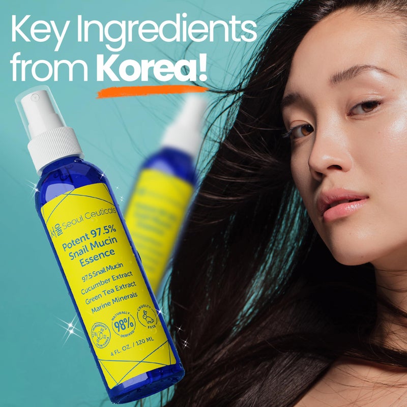 SeoulCeuticals Korean Face Mist 97.5% Snail Mucin Essence - K Beauty Skincare Facial Spray - Cucumber Extract + Marine Minerals + Green Tea + Aloe 4oz - Image 4