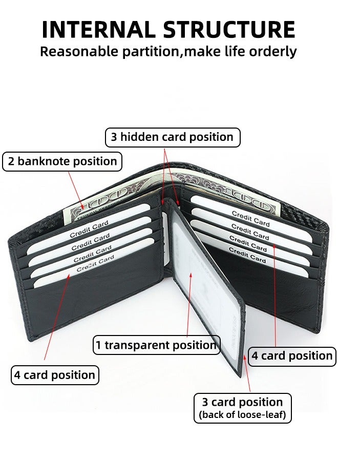 Dkeli Carbon Fiber RFID Wallet For Men | 14+2 Pockets Storage | Ultra-Thin Bi-Fold Photo Id Holder | Anti-Theft Simple Wallet | Men'S Ultra-Thin Wallet, Simple Leather, RFID  Blocking, Medium  - Image 3