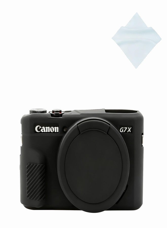 يساو جراب كاميرا Yisau G7X Mark II، غطاء عدسة قابل للإزالة من السيليكون لكاميرا Canon PowerShot G7X ii، ملحقات G7X، جراب خفيف الوزن من المطاط والسيليكون الناعم - أسود لامع - Image 1