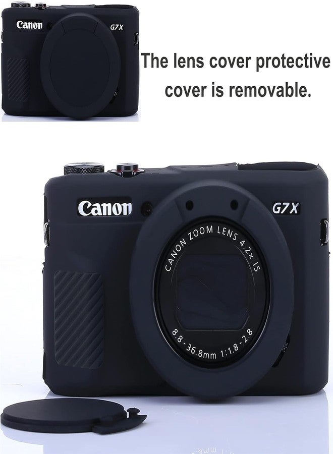 يساو جراب كاميرا Yisau G7X Mark II، غطاء عدسة قابل للإزالة من السيليكون لكاميرا Canon PowerShot G7X ii، ملحقات G7X، جراب خفيف الوزن من المطاط والسيليكون الناعم - أسود لامع - Image 5