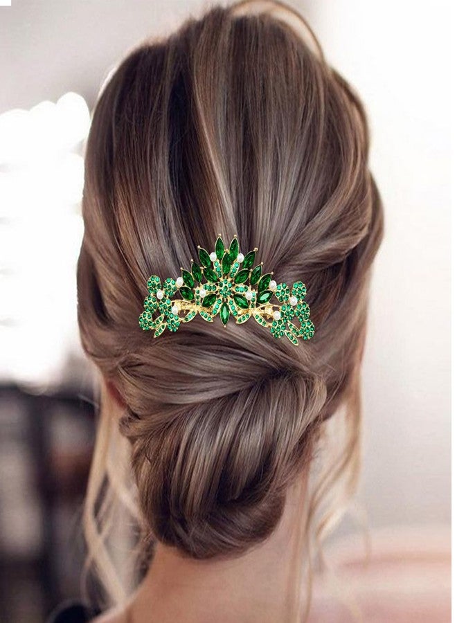 BETITETO Crystal Wedding Hair Comb Bridal Pearl Rhinestone Gold Headpiece Hair Accessories for Women Girls (Emerald Green) - Image 2