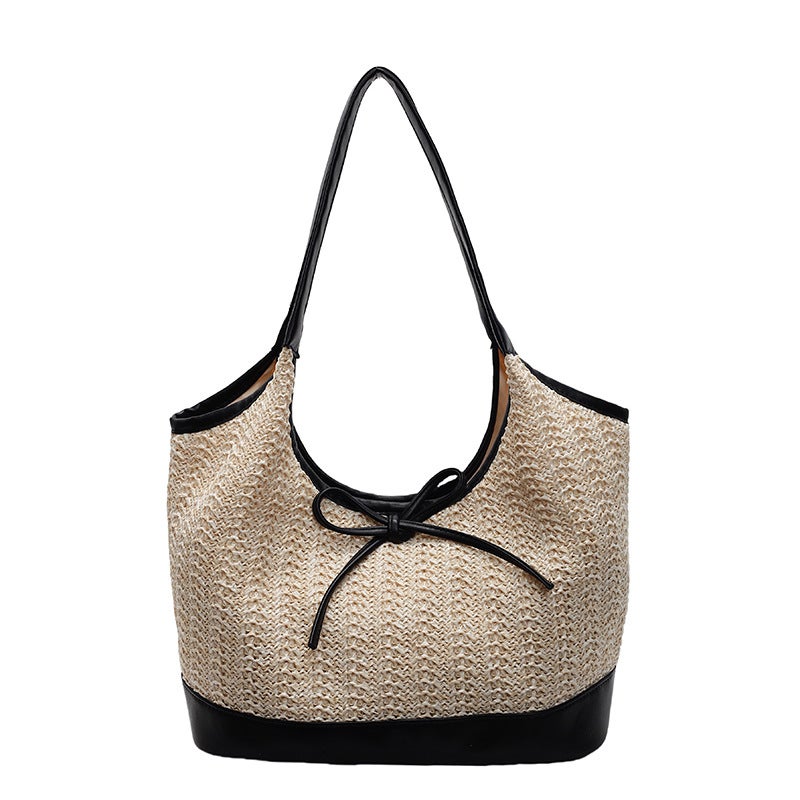 Fashion Straw Woven Vertical Stripe Tote Bag For Women 2025 Spring Korean Version Casual Large Capacity Versatile Shoulder Underarm Bag - Image 1