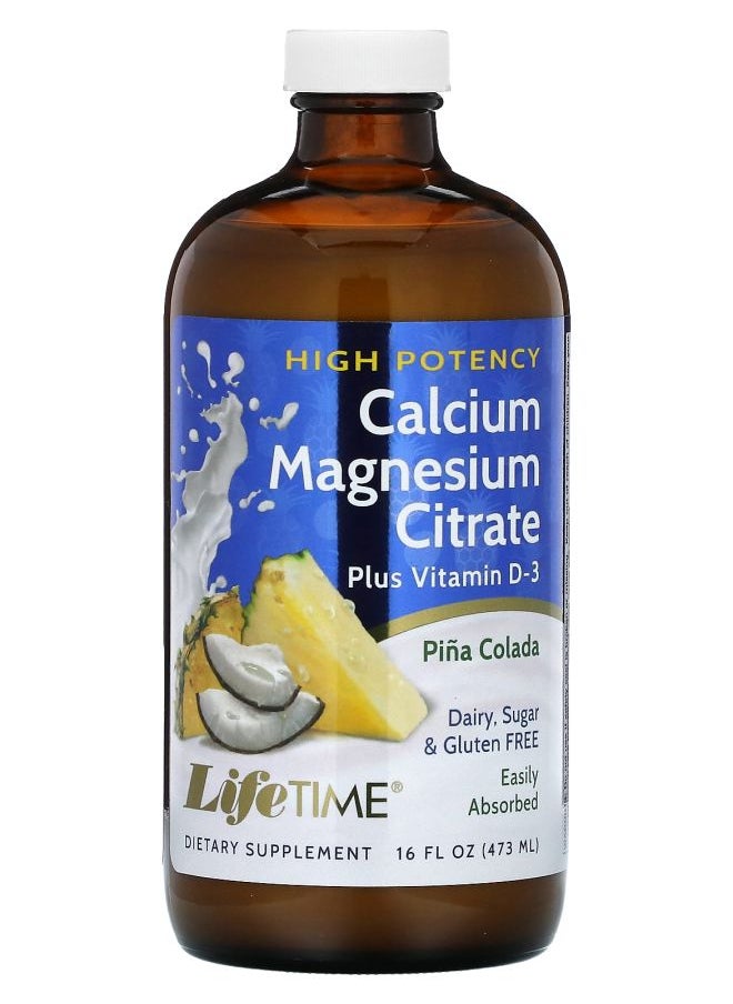 Lifetime Calcium Magnesium Citrate Plus Vitamin D3 Piña Colada 16 fl oz (473 ml) 