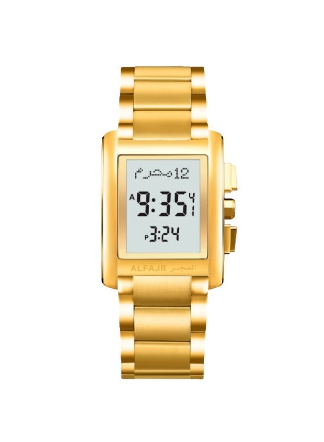 Al Fajr Men's Stainless Steel Strap Digital Watch Square Dial with Gold-Tone Strap Minimalist, Fashionable and Sophisticated Style WS-06GW