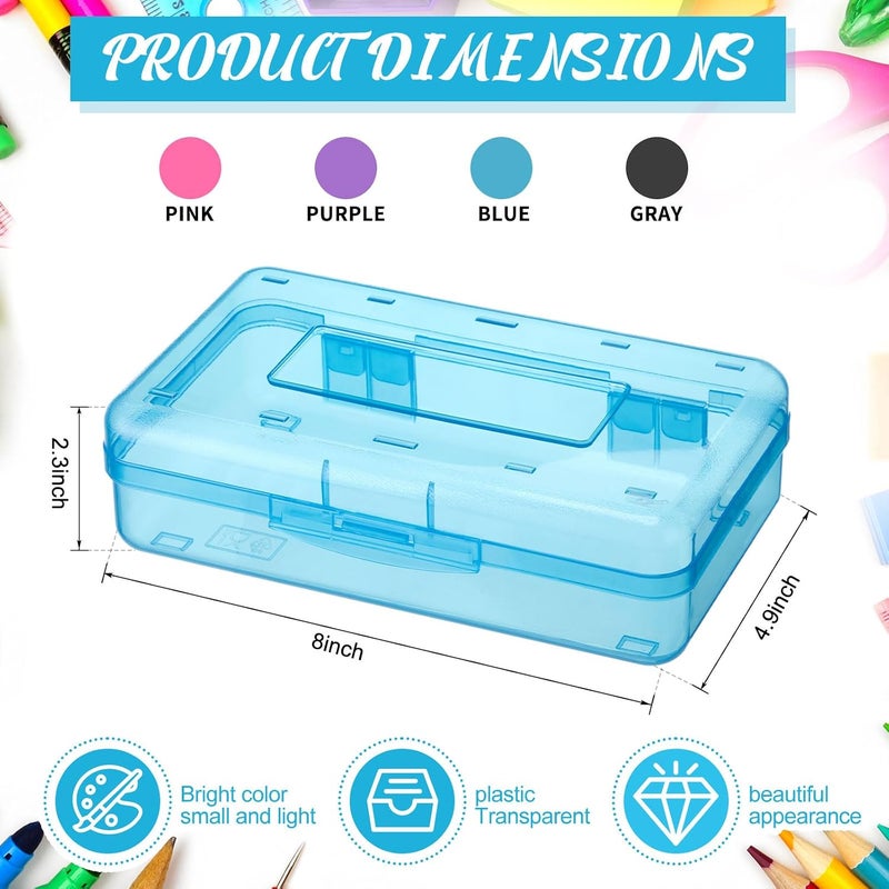 Fainne 12 Pcs Plastic Pencil Box Large Crayon Box Pencil Case with Snap Closure Lids Multi Purpose Clear Plastic Storage Organizer for Office Supplies, 4 Colors (Dark Colors) - Image 2