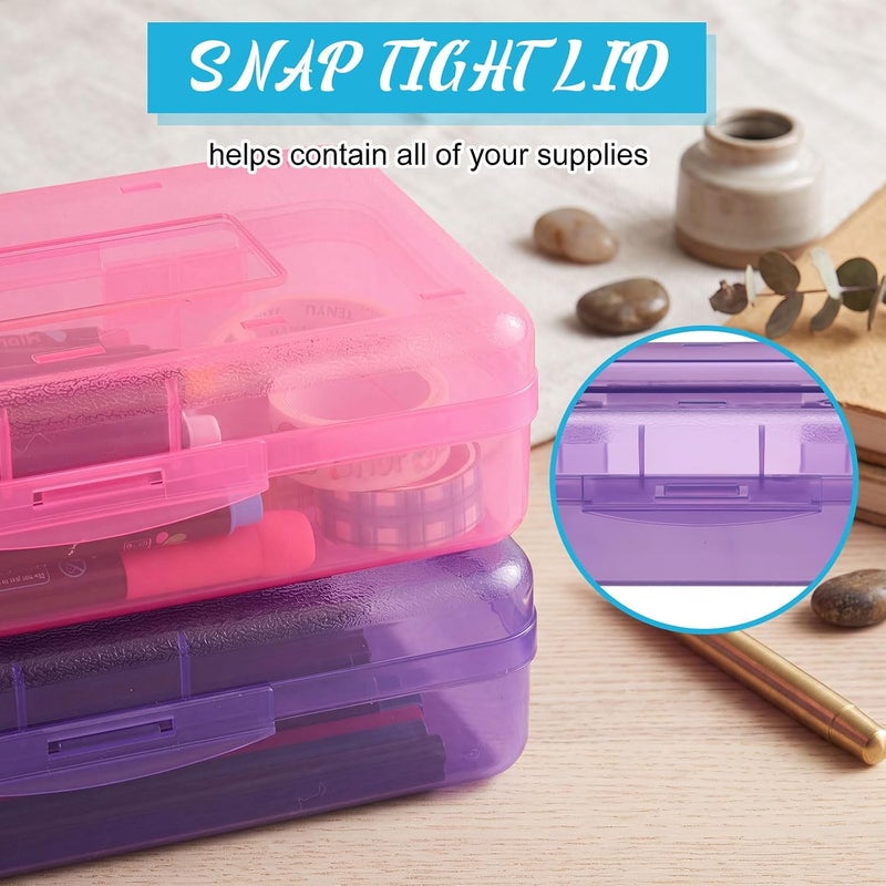 Fainne 12 Pcs Plastic Pencil Box Large Crayon Box Pencil Case with Snap Closure Lids Multi Purpose Clear Plastic Storage Organizer for Office Supplies, 4 Colors (Dark Colors) - Image 3