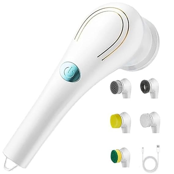 RIGJAK 5 in 1 Magic Brush Multifunctional Magic Brush with 2 Brush Heads Charging Cord for Home Kitchen Tiles Carpet Sink wash Basin Bath Shower Pack of 1