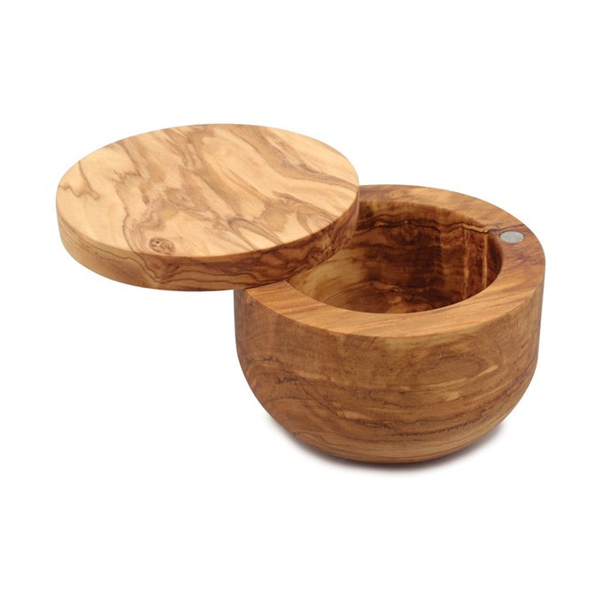 SIENA SALT KEEPER WITH MAGNETIC SWIVEL LID OLIVE WOOD