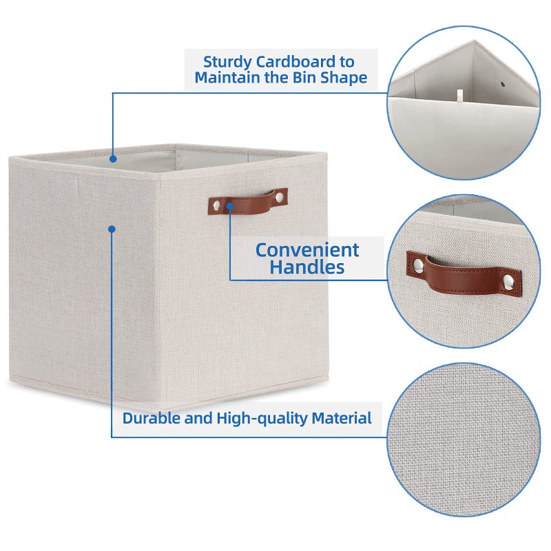 Temary Fabric Storage Cubes Storage Bins with Dual Leather Handles, 4 Pack Cube Baskets 13x13 Foldable Cube Organizers for Shelves, Home, Office, Nursery - Image 3
