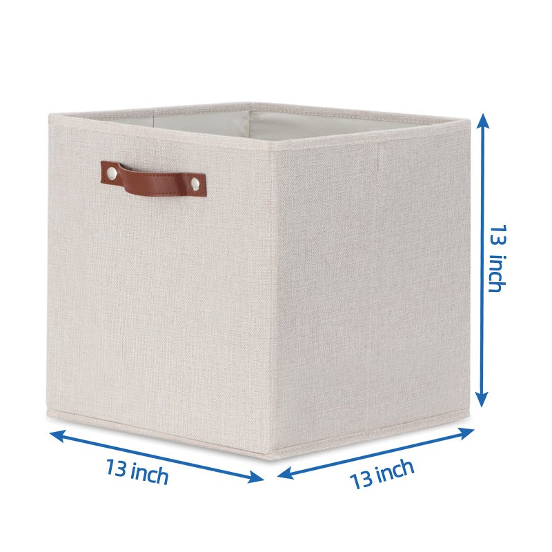 Temary Fabric Storage Cubes Storage Bins with Dual Leather Handles, 4 Pack Cube Baskets 13x13 Foldable Cube Organizers for Shelves, Home, Office, Nursery - Image 2