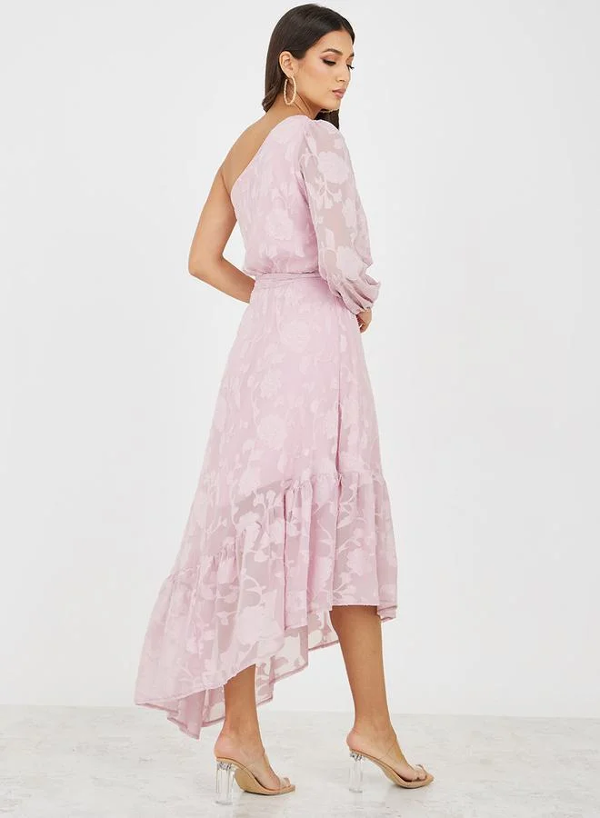 Styli One Sleeve Asymmetric Hem A-Line Maxi Dress
