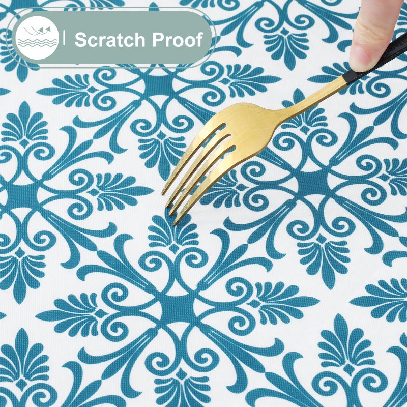 Misaya Rectangle Vinyl Table Table Cloth مرنة الفانيلا المائدة المدعومة المدعومة 100 ٪ غطاء طاولة بلاستيكية مقاوم للماء يناسب 8 أقدام طاولات قابلة للطي للتخييم في الهواء الطلق (الفيروز 30 "" × 96 "") - Image 5