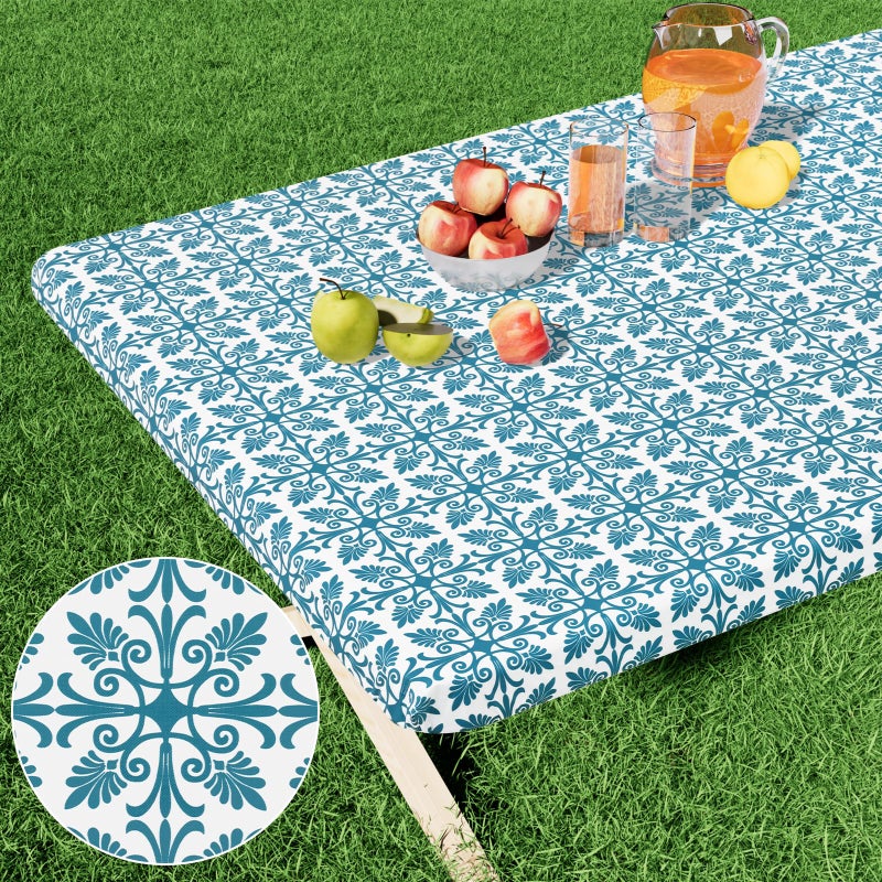 Misaya Rectangle Vinyl Table Table Cloth مرنة الفانيلا المائدة المدعومة المدعومة 100 ٪ غطاء طاولة بلاستيكية مقاوم للماء يناسب 8 أقدام طاولات قابلة للطي للتخييم في الهواء الطلق (الفيروز 30 "" × 96 "") - Image 1