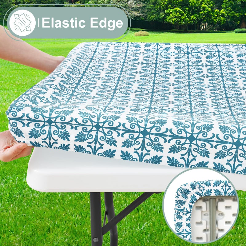 Misaya Rectangle Vinyl Table Table Cloth مرنة الفانيلا المائدة المدعومة المدعومة 100 ٪ غطاء طاولة بلاستيكية مقاوم للماء يناسب 8 أقدام طاولات قابلة للطي للتخييم في الهواء الطلق (الفيروز 30 "" × 96 "") - Image 2