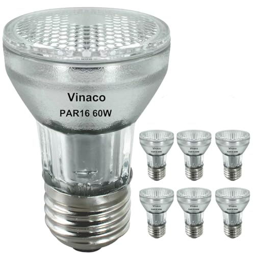 Vinaco PAR16 Bulb 120V, 6 Pack Long Lasting PAR16 Halogen Bulb 60 Watt with E26 Base, PAR16 Dimmable with 2800K Warm White, High Output PAR 16 Flood 60W for Range Hood Lights, Table Light, Track Light - Image 1