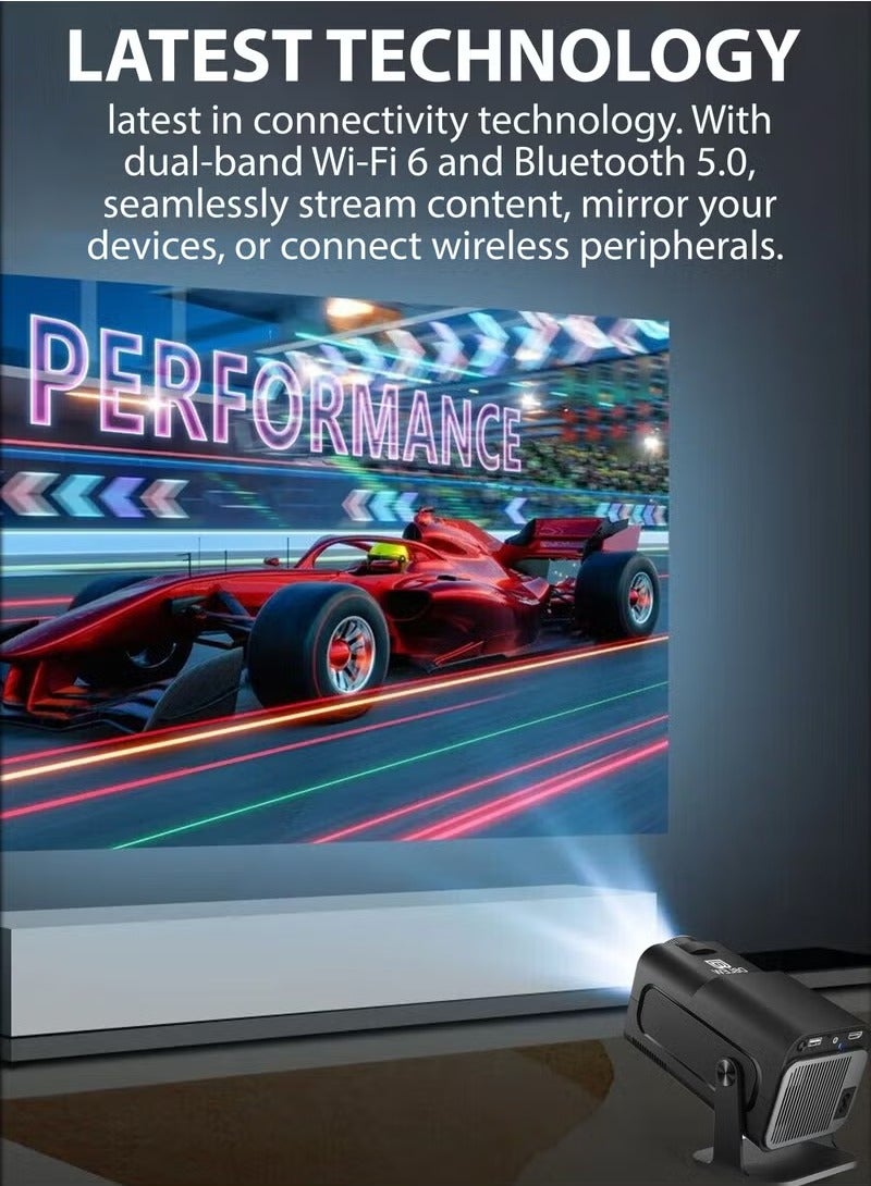 390ANSI Lumens HD Smart Projector Android 11 Portable Mini Cinema 130 Inches Screen Display Lamp 4K Home Movie Theater Gaming Video Presentations 180 Degree Rotating Screen Mobile Phone Projection  - Image 4