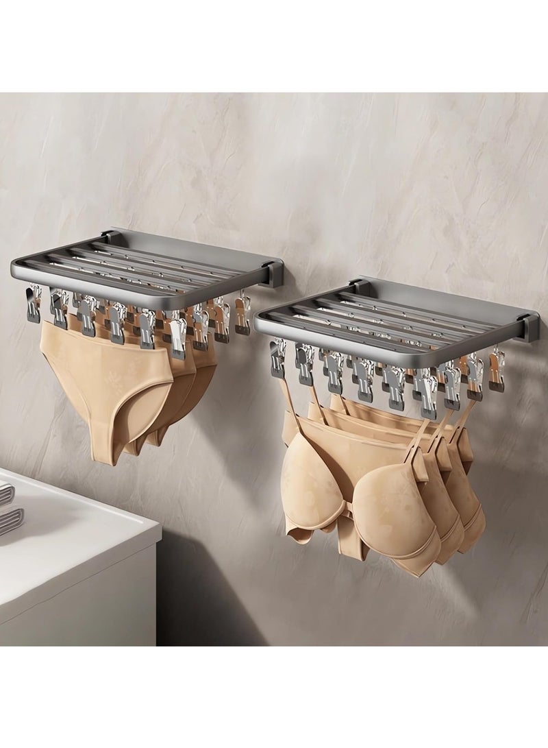 Clothes Drying Rack Wall Mount 24 Clips Stainless Steel Sock Drying Rack Laundry Drying Rack with Clips for Socks Towels Lingerie Baby Clothes - Image 2