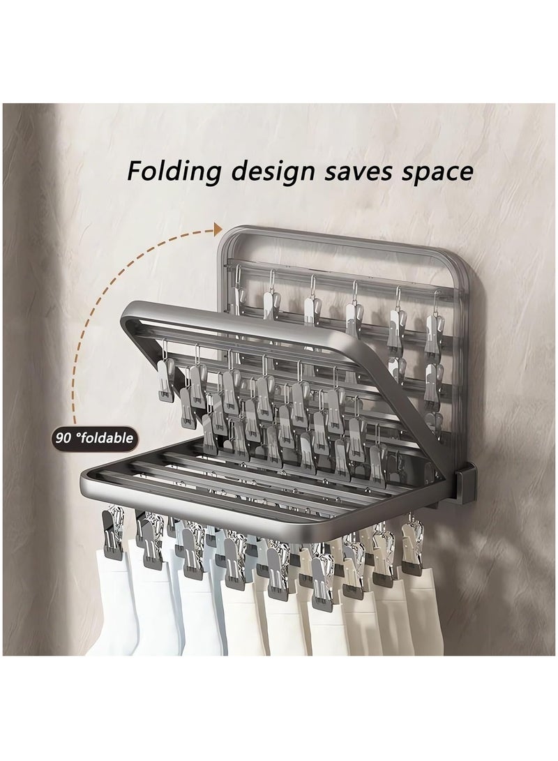 Clothes Drying Rack Wall Mount 24 Clips Stainless Steel Sock Drying Rack Laundry Drying Rack with Clips for Socks Towels Lingerie Baby Clothes - Image 3