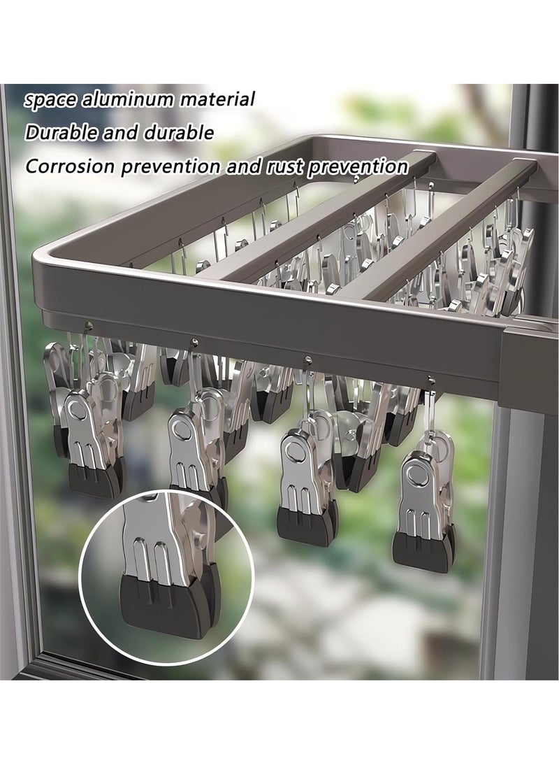Clothes Drying Rack Wall Mount 24 Clips Stainless Steel Sock Drying Rack Laundry Drying Rack with Clips for Socks Towels Lingerie Baby Clothes - Image 5