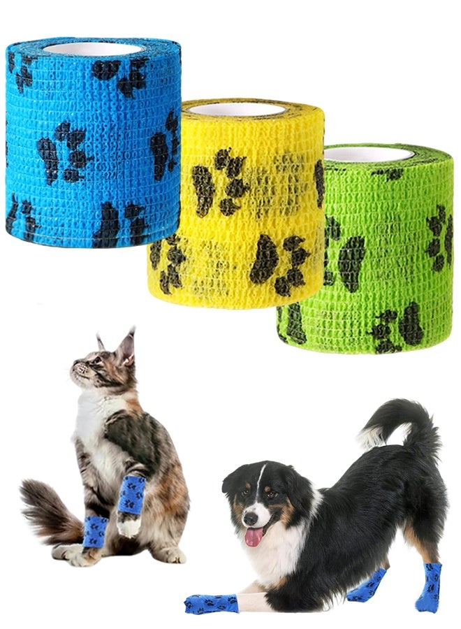ضمادات لاصقة ذاتية اللصق للحيوانات الأليفة، ضمادات متماسكة غير منسوجة للكلاب والقطط والحيوانات الأليفة وإصابات الكاحل والتورم، 2 بوصة × 5 ياردات، 3 لفات - Image 1