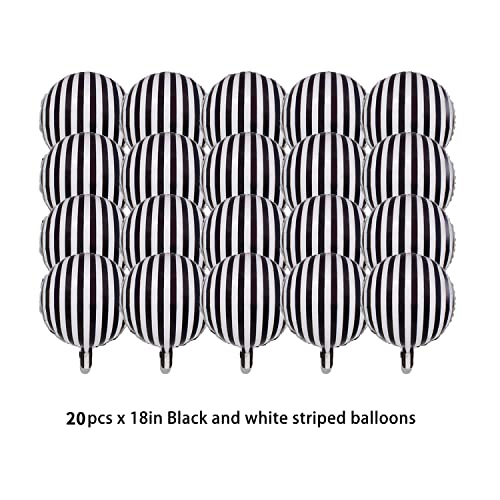 Finypa 20 Black and White Striped Foil Balloons, 20 Count, Round, Metallic Finish, Party Balloons for Boys, Birthday, Baby Shower, Children - Image 2