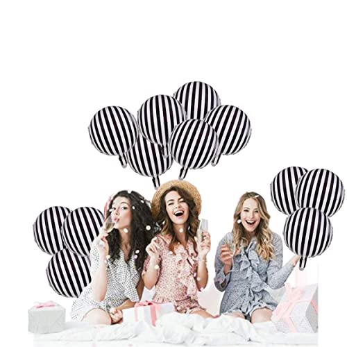 Finypa 20 Black and White Striped Foil Balloons, 20 Count, Round, Metallic Finish, Party Balloons for Boys, Birthday, Baby Shower, Children - Image 4