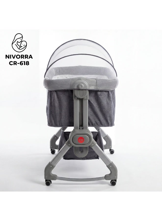 Nivorra Baby Bassinet & Rocking Cradle | 4 Adjustable Height Levels, Portable Crib with Wheels, Mosquito Net & Diaper Changing Table - Image 3