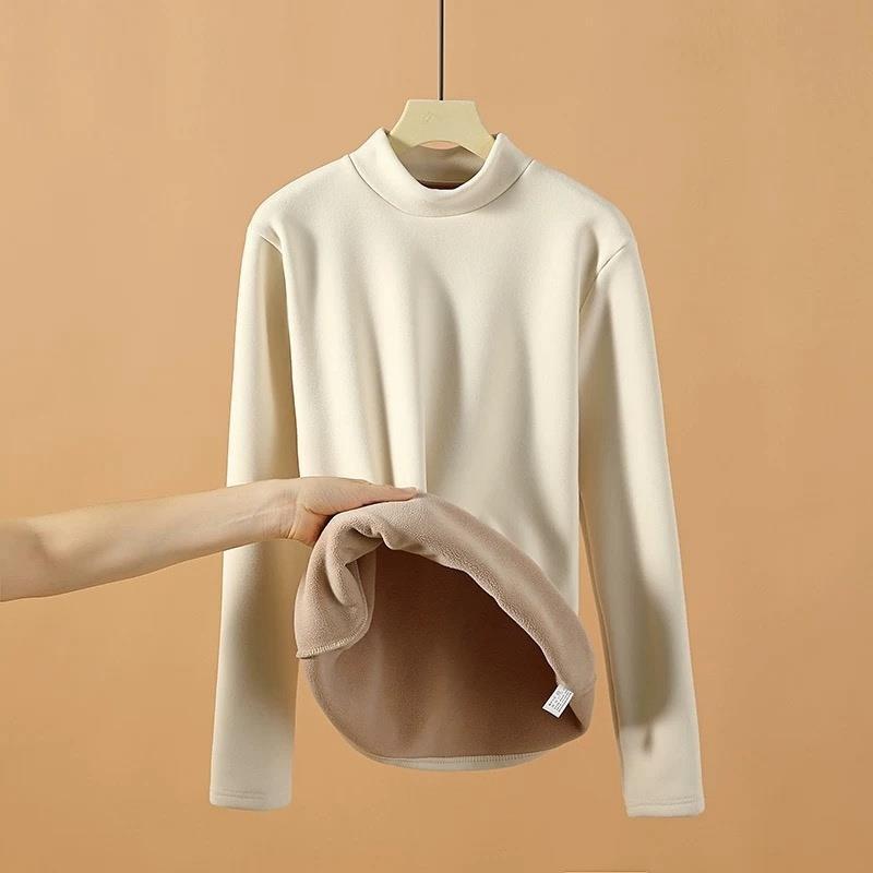 fleece-lined Base Shirt Womens plus size Autumn and Winter Thickened Warm Clothes Half-high Neck Velvet Long-sleeved Inner Top Autumn Clothes Mi xing [velvet and thickened]