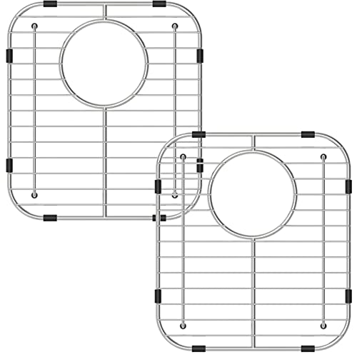 Homics Bottom of Sink Protector Rack, Stainless Steel 13.2"x11.6" Sink Grid Dish Drying Rack Grate with Rear Drain Hole 2 Packs - Image 1