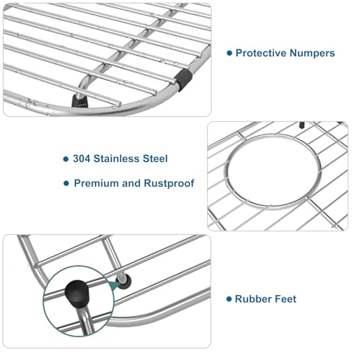 Homics Bottom of Sink Protector Rack, Stainless Steel 13.2"x11.6" Sink Grid Dish Drying Rack Grate with Rear Drain Hole 2 Packs - Image 4