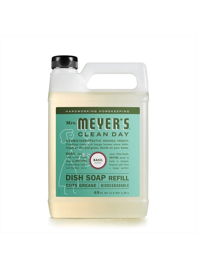 Mrs. Meyer's Clean Day Liquid Dish Soap Refill, Biodegradable Formula, Basil, 48 fl. oz - Image 1