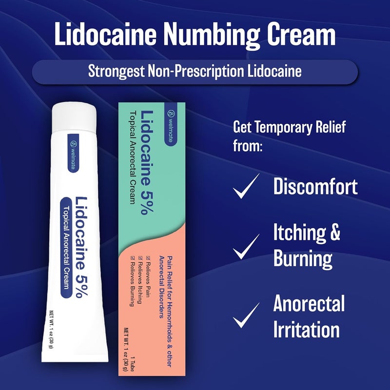 WELMATE 5 Lidocaine Numbing Cream 1oz 30g Maximum Strength Lidocaine Cream Hemorrhoid Relief External Use Anesthetic Vitamin E Child Resistant Topical Skin Care - Image 2