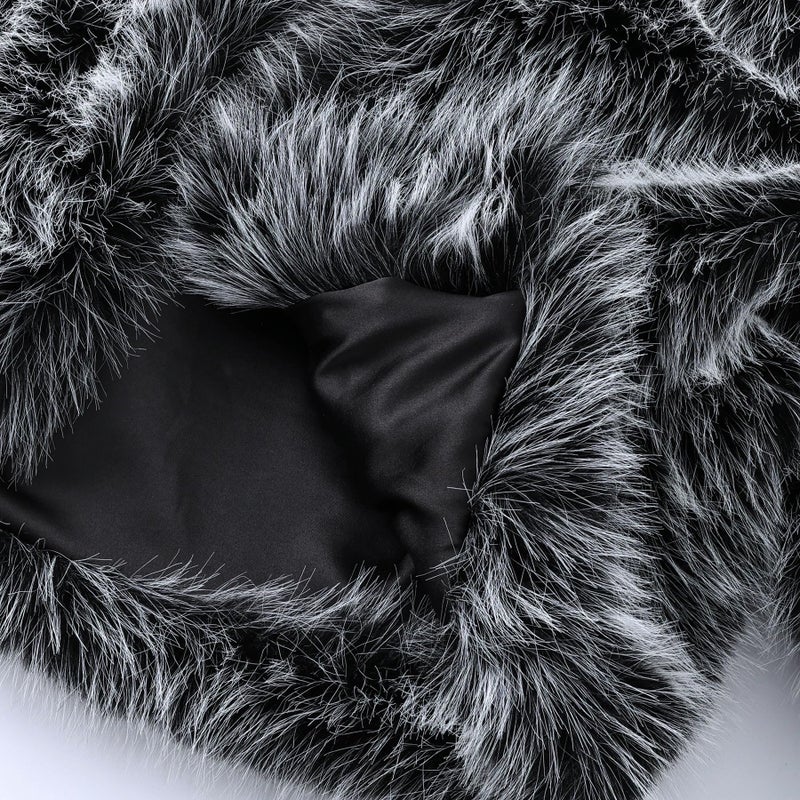 Amazhiyu Women's Faux Fur Long Sleeve Open-front Winter Cropped Coat with Pockets Black, Medium - Image 4