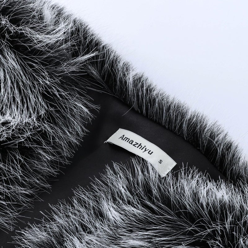 Amazhiyu Women's Faux Fur Long Sleeve Open-front Winter Cropped Coat with Pockets Black, Medium - Image 5
