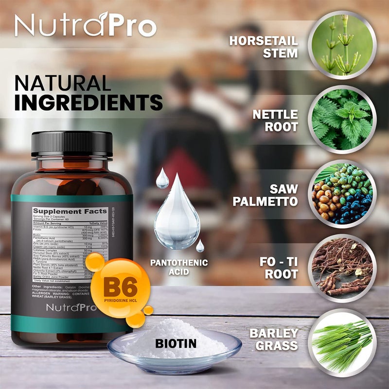 NutraPro Hair Growth Vitamins For Men - Anti Hair Loss Pills. Regrow Hair & Beard Growth Supplement For Volumize, Thicker Hair.Stop Hair Loss And Thinning Hair With Biotin & Saw Palmetto Hair Vitamins.120 Caps - Image 5
