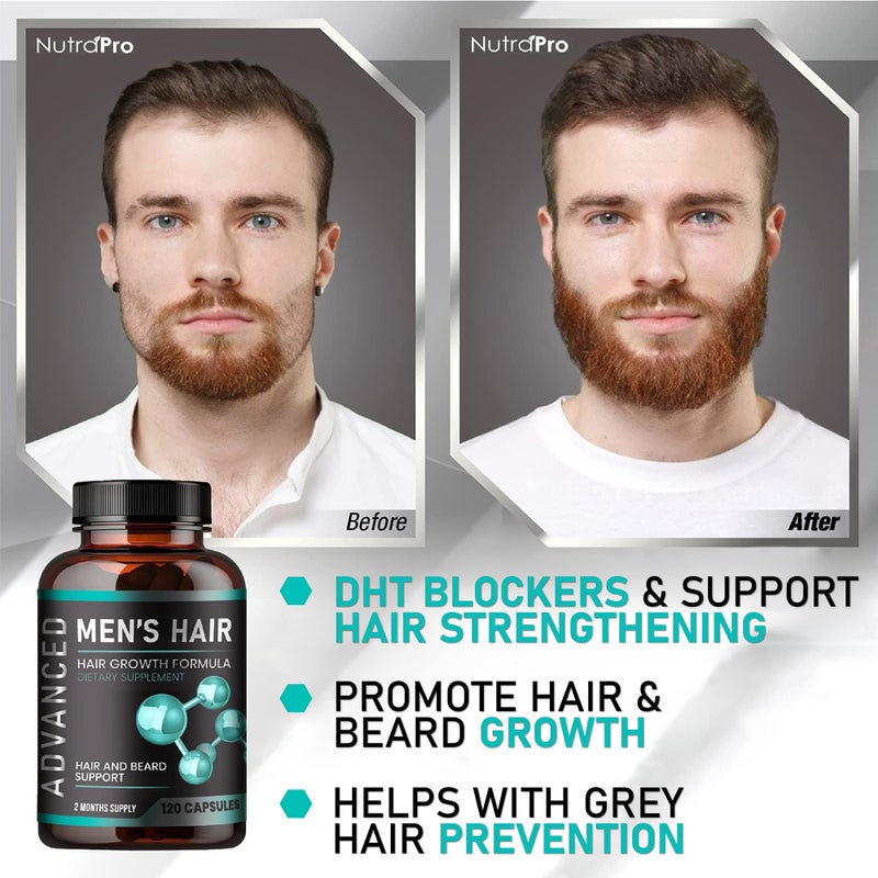 NutraPro Hair Growth Vitamins For Men - Anti Hair Loss Pills. Regrow Hair & Beard Growth Supplement For Volumize, Thicker Hair.Stop Hair Loss And Thinning Hair With Biotin & Saw Palmetto Hair Vitamins.120 Caps - Image 3