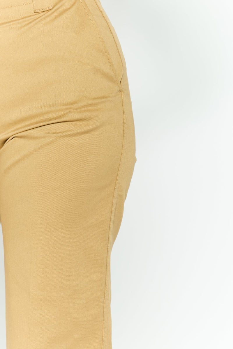 LACOSTE Women Regular Fit Straight Leg Plain Pants, Khaki  - Image 3